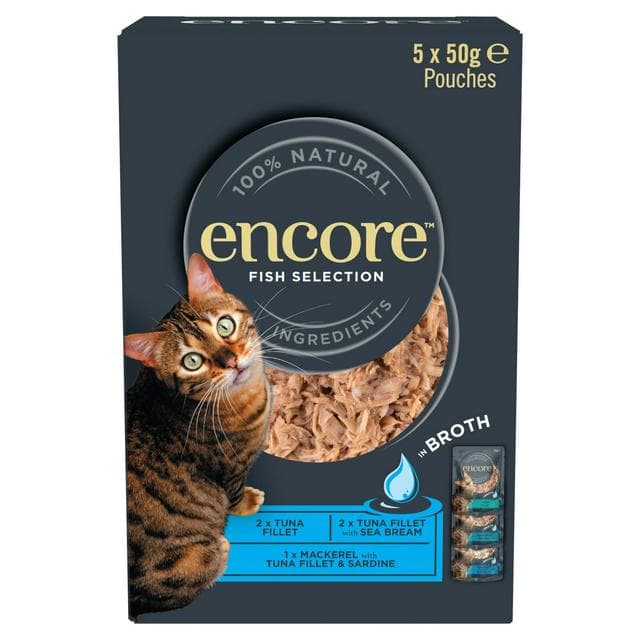 Encore Fish Selection In Broth Natural Cat Food Pouches 5 x 50g - gallery image 1