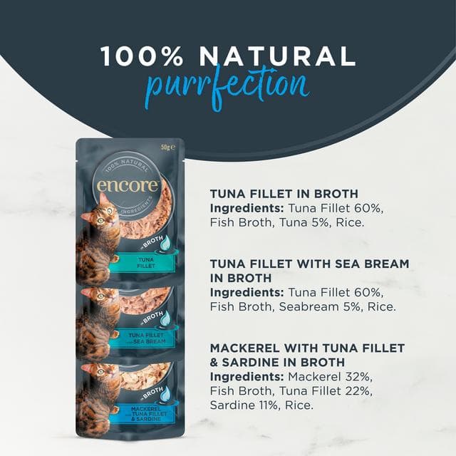 Encore Fish Selection In Broth Natural Cat Food Pouches 5 x 50g - gallery image 2