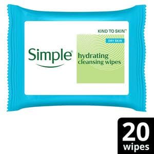Simple Hydrating Water Boost Micellar Biodegradable Face Cleansing Facial Wipes x20