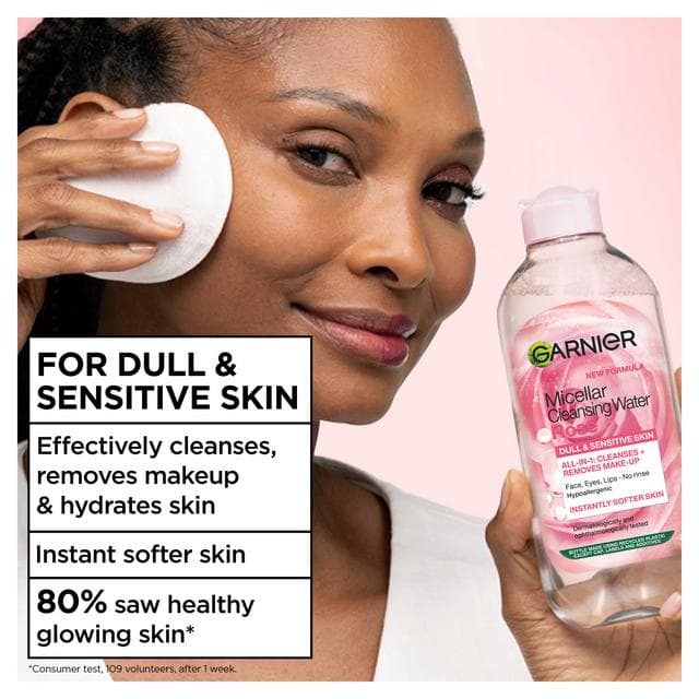 Garnier Micellar Rose Water Facial Cleanser for Dull Skin Cleanse & Glow 400ml - gallery image 3