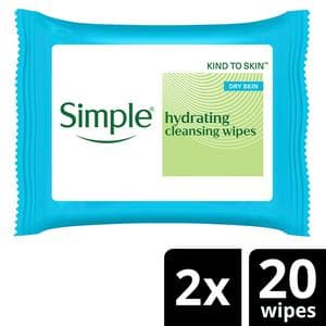 Simple Kind to Skin Micellar Biodegradable Waterproof Make Up Remover Cleansing Facial Wipes 2 x 20