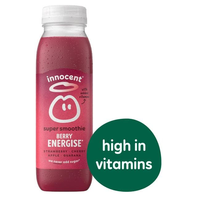 Innocent Berry Energise Super Smoothie Strawberry, Cherry, Apple & Guarana with Vitamins 300ml - gallery image 1