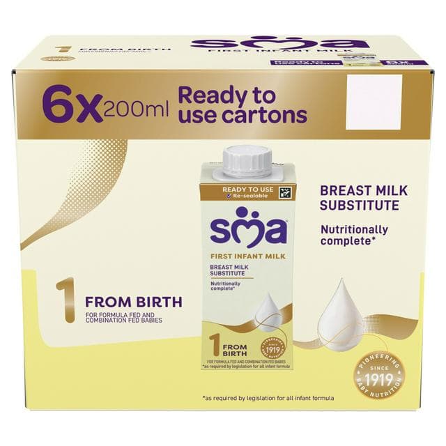 SMA First Infant Baby Milk from Birth 6 x 200ml - gallery image 1