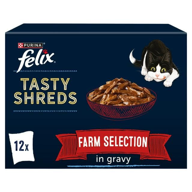 Felix Tasty Shreds Farm Selection in Gravy Wet Cat Food 12 x 80g - gallery image 1
