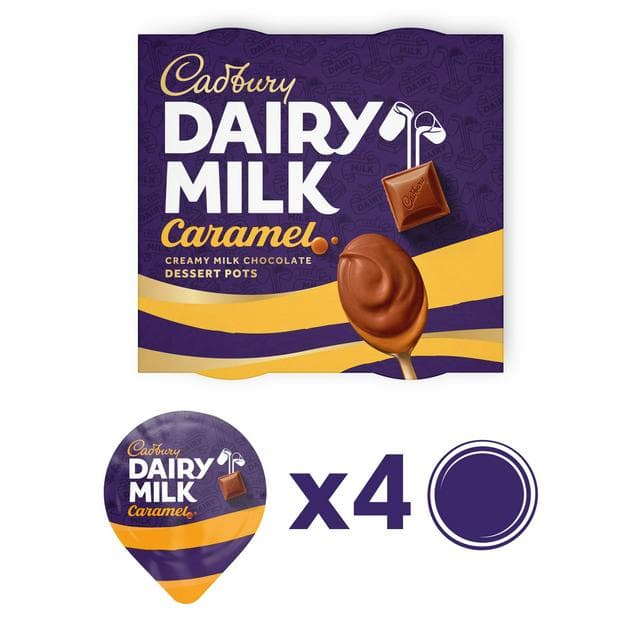 Cadbury Dairy Milk Caramel 4 x 60g Creamy Milk Chocolate Dessert Pots - gallery image 1