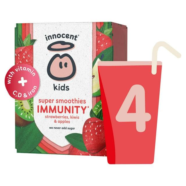 innocent Kids Strawberries, Kiwis & Apples Super Smoothies with Vitamins & Iron 4x150ml - gallery image 1