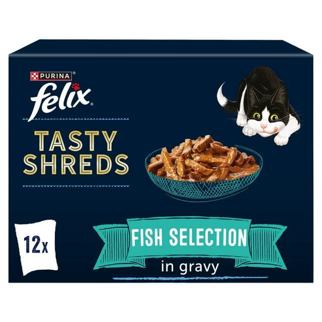 Felix Tasty Shreds Fish Selection in Gravy Wet Cat Food 12 x 80g - gallery image 1