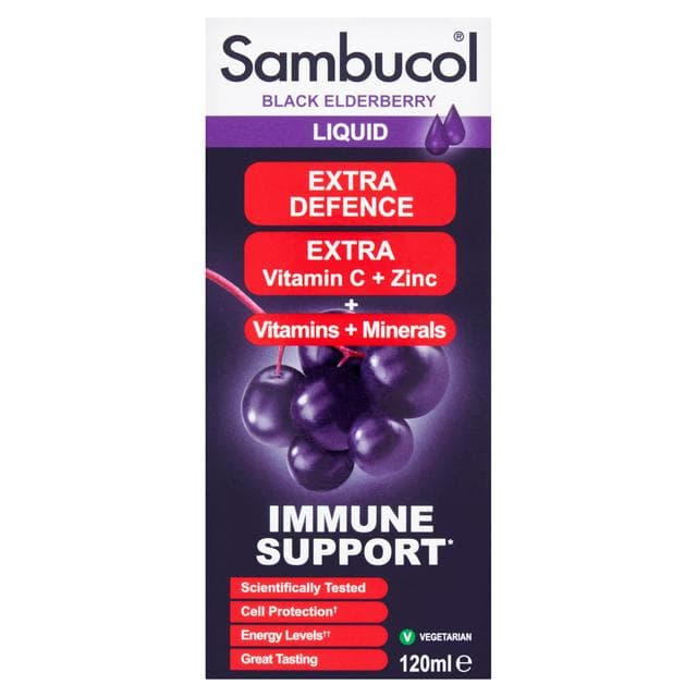 Sambucol Black Elderberry Extra Defence Extra Vitamin C + Zinc + Vitamins + Minerals Liquid 120ml - gallery image 1
