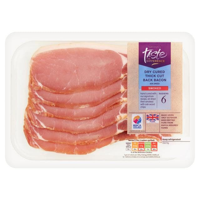 Sainsbury's Thick Cut Back Bacon Rashers Air Dried Smoked, Taste the Difference x6 300g - gallery image 1