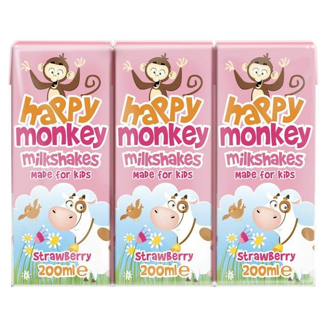 Happy Monkey Strawberry Milkshake 3x200ml - gallery image 1