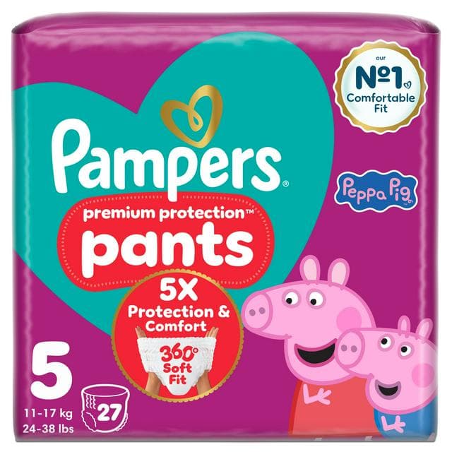 Pampers Premium Protection Nappy Pants Essential Pack Nappies Size 5, 12kg-17kg x27 - gallery image 1