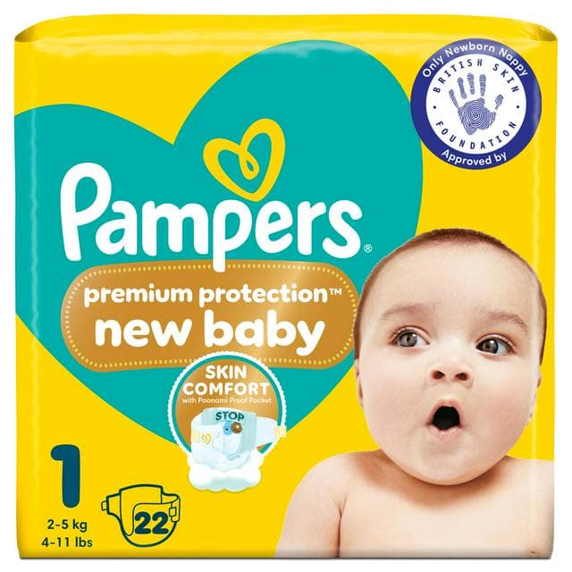 Pampers New Baby Carry Pack Nappies Size 1, 2kg-5kg x22 - gallery image 1