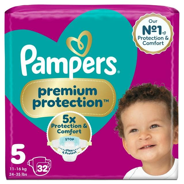 Pampers Premium Protection Essential Pack Nappies Size 5, 11kg-16kg x32 - gallery image 1
