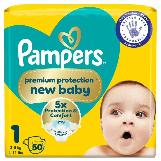 Pampers New Baby Size 1 Essential Pack, 2kg-5kg 50 Nappies - gallery image 1