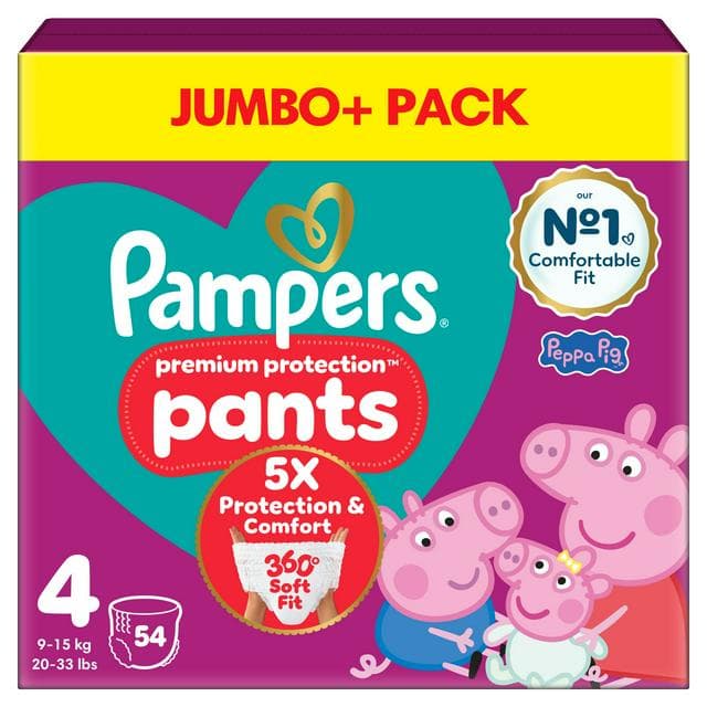 Pampers Premium Protection Nappy Pants Jumbo+ Pack Nappies Size 4, 9kg-15kg x54 - gallery image 1