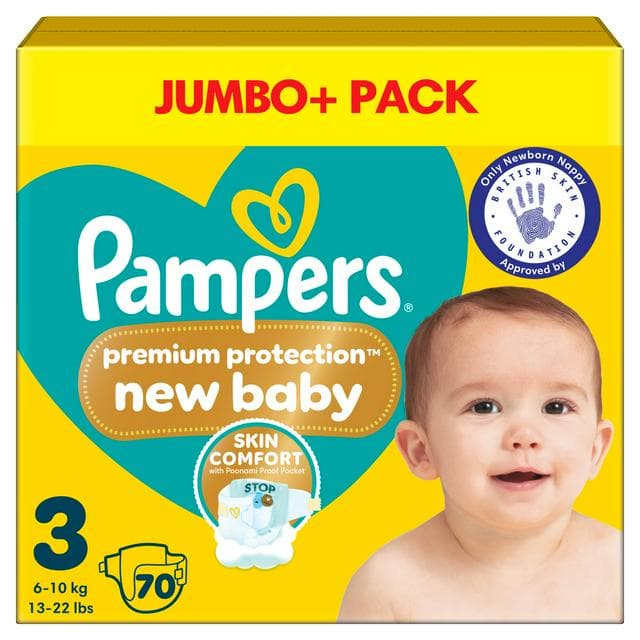 Pampers Premium Protection New Baby Jumbo+ Pack Nappies Size 3, 6kg-10kg x70 - gallery image 1