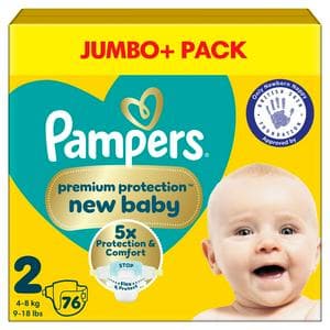 Pampers New Baby Size 2 Jumbo+ Pack, 4kg-8kg 76 Nappies