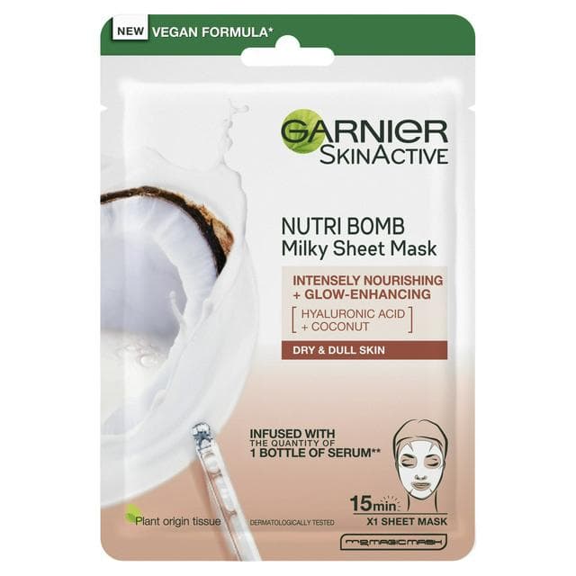 Garnier Nutri Bomb Milky Face Sheet Mask Coconut & Hyaluronic Acid for Hydrated Glowing Skin 28g - gallery image 1