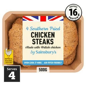 Sainsbury's Southern Fried Breaded Fresh British Chicken Steaks x4 500g
