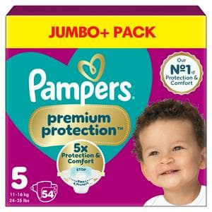 Pampers Premium Protection Jumbo+ Pack Nappies Size 5, 11kg-16kg x54