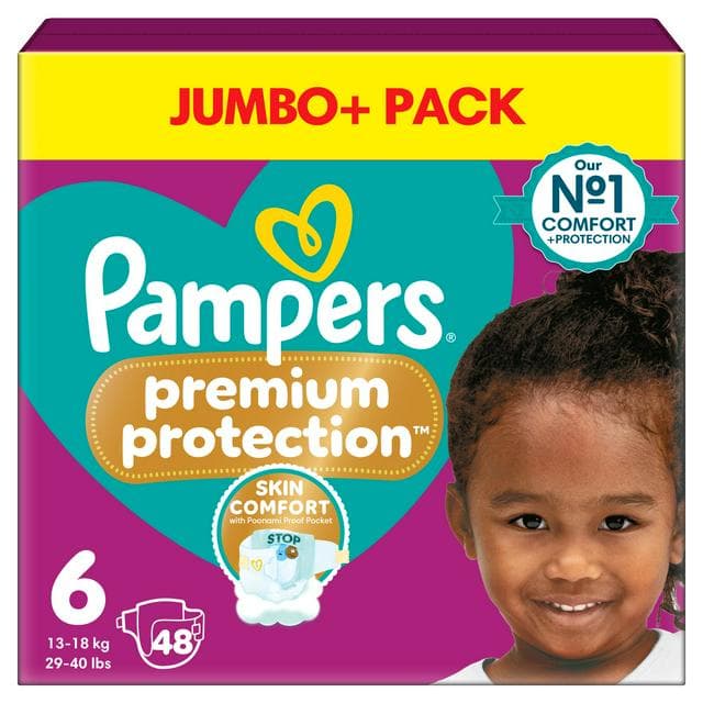 Pampers Premium Protection Jumbo+ Pack Nappies Size 6, 13kg+ x48 - gallery image 1