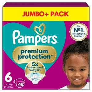 Pampers Premium Protection Jumbo+ Pack Nappies Size 6, 13kg+ x48