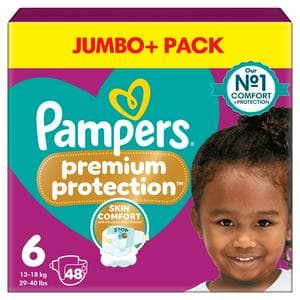 Pampers Premium Protection Jumbo+ Pack Nappies Size 6, 13kg+ x48