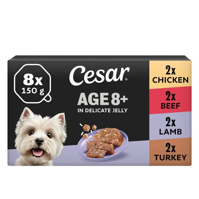 Cesar Senior Wet Dog Food Trays Meat in Delicate Jelly 8x150g - gallery image 1