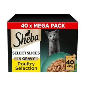 Sheba Select Slices Adult Wet Cat Food Pouch Poultry Selection in Gravy Mega Pack 40 x 85g