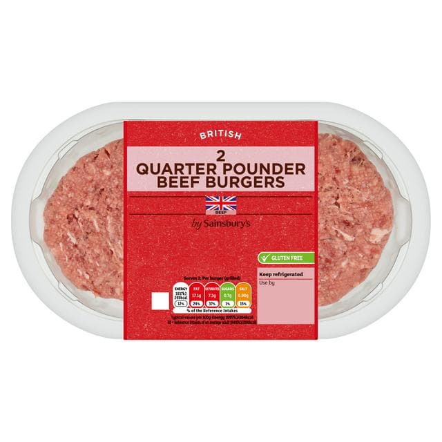 Sainsbury's 2 Quarter Pounder Beef Burgers 227g - gallery image 1
