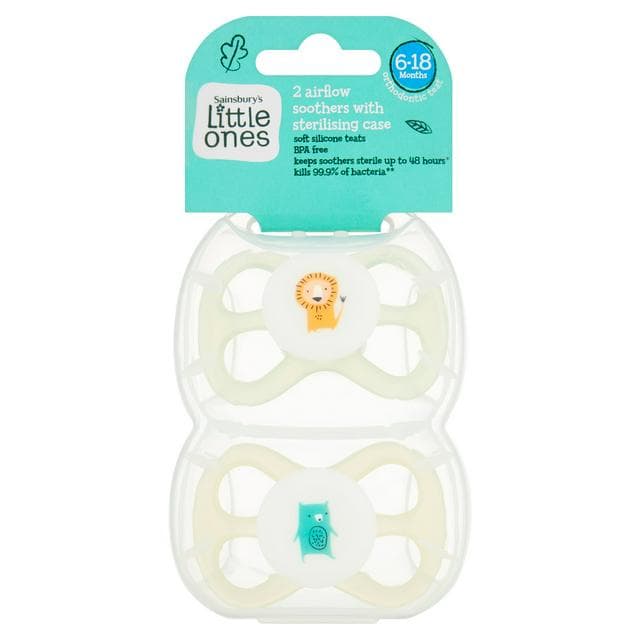 Sainsbury's Little Ones Airflow Soothers with Sterilising Case 6-18 Months x2 - gallery image 1