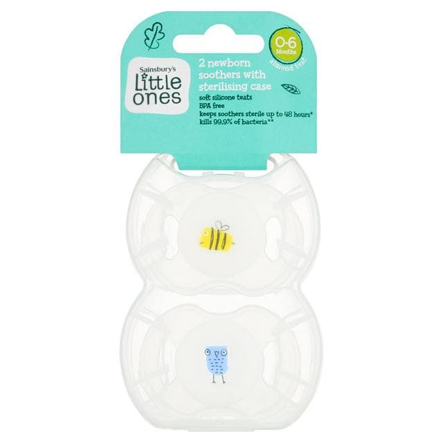 Sainsbury's Little Ones Newborn Soothers with Sterilising Case 0-6 Months x2 - gallery image 1