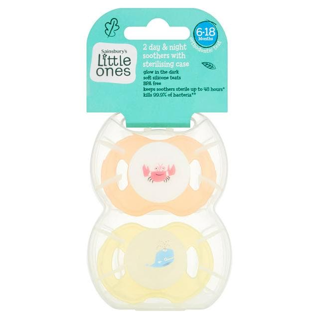 Sainsbury's Little Ones Day & Night Soothers with Sterilising Case 6-18 Months x2 - gallery image 1
