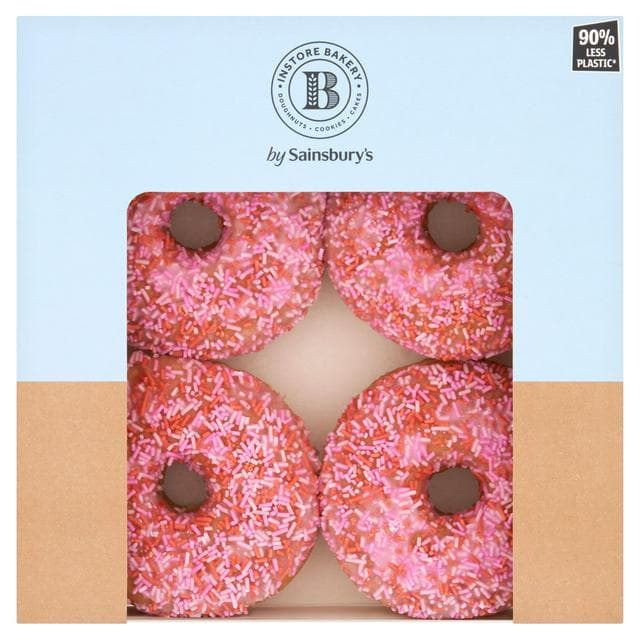 Sainsbury's Bakery Pink Iced Doughnuts x4 - gallery image 1