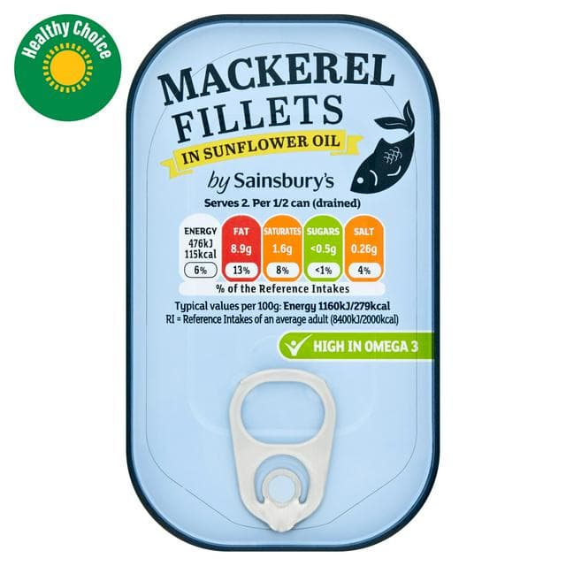 Sainsbury's Mackerel Fillets in Sunflower Oil 125g (82g*) - gallery image 1