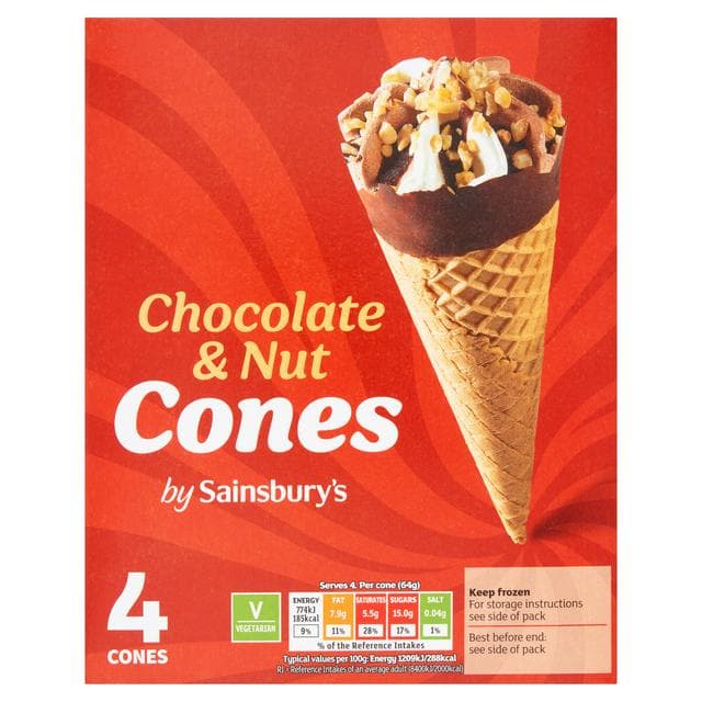 Sainsbury's Chocolate & Nut Cones 4x110ml - gallery image 1