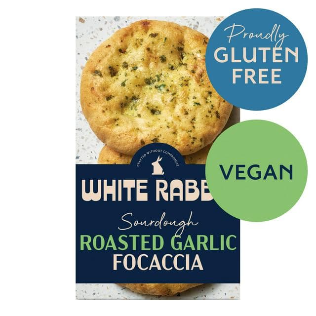 White Rabbit 2 x 125g Roasted Garlic Gluten Free Sourdough Focaccia - gallery image 1