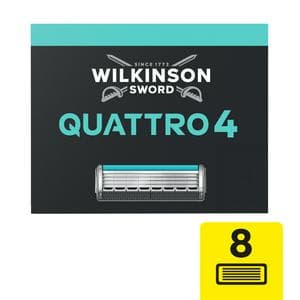 Wilkinson Sword Quattro 4 Men's Razor Blades Refills x8
