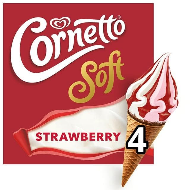 Cornetto 4 x 140ml Soft Strawberry & Vanilla Ice Cream Cones - gallery image 1
