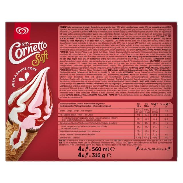 Cornetto 4 x 140ml Soft Strawberry & Vanilla Ice Cream Cones - gallery image 3