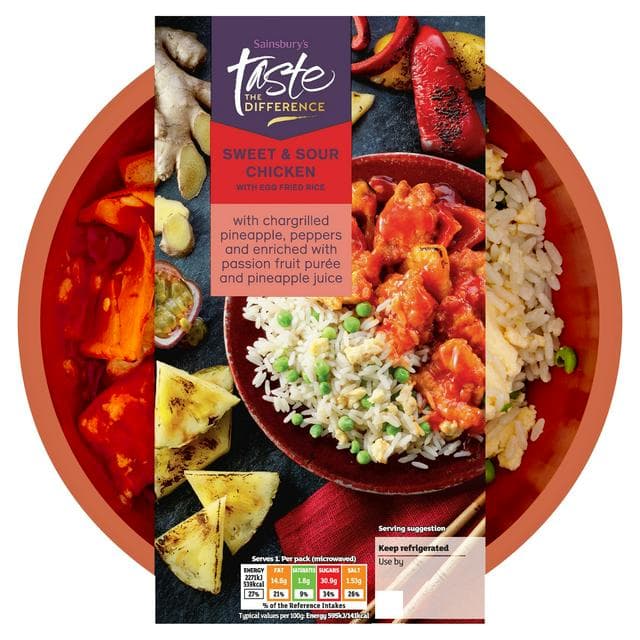 Sainsbury's Sweet & Sour Chicken with Egg Fried Rice, Taste the Difference Ready Meal for 1 400g - gallery image 1