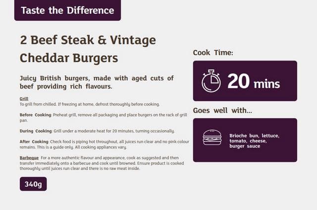 Sainsbury's 2 Beef Steak & Vintage Cheddar Burgers, Taste the Difference 340g - gallery image 2
