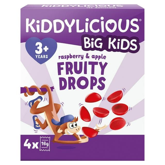 Kiddylicious Raspberry & Apple Fruity Drops Kids Snacks 4x16g - gallery image 1