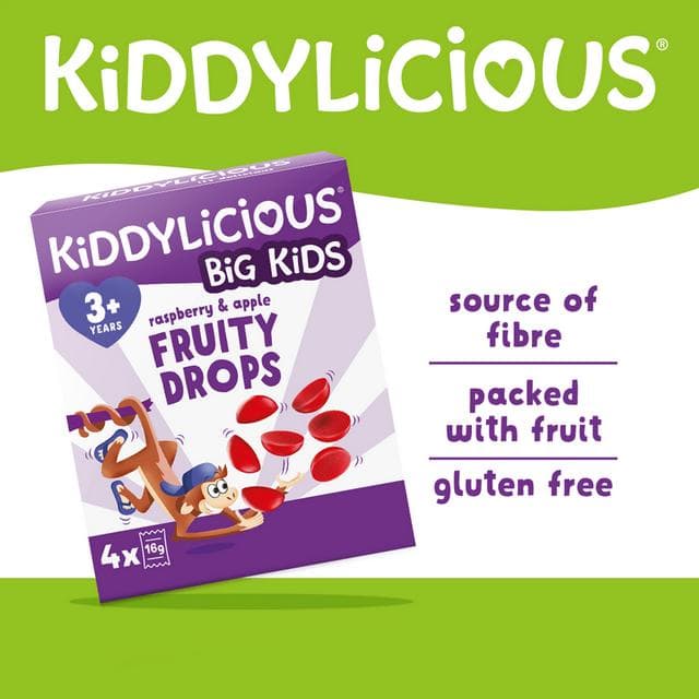 Kiddylicious Raspberry & Apple Fruity Drops Kids Snacks 4x16g - gallery image 2