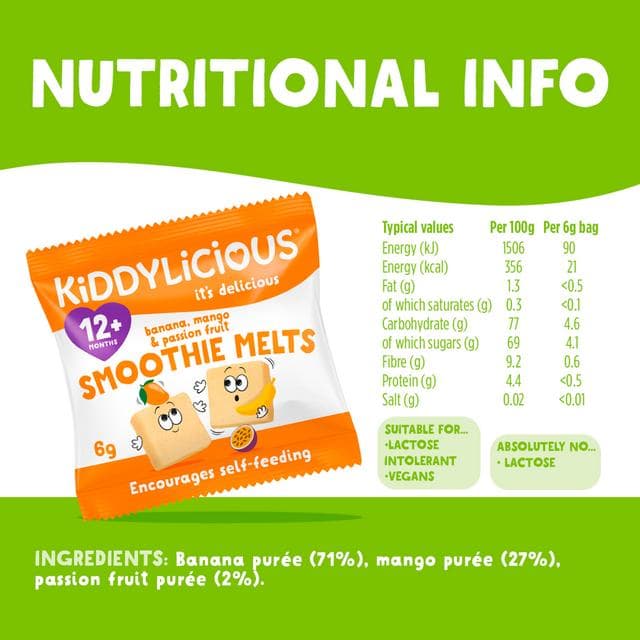 Kiddylicious Banana, Mango & Passionfruit Smoothie Melts Baby Snacks 4x6g - gallery image 3