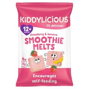 Kiddylicious Strawberry & Banana Smoothie Melts Baby Snacks 4x6g