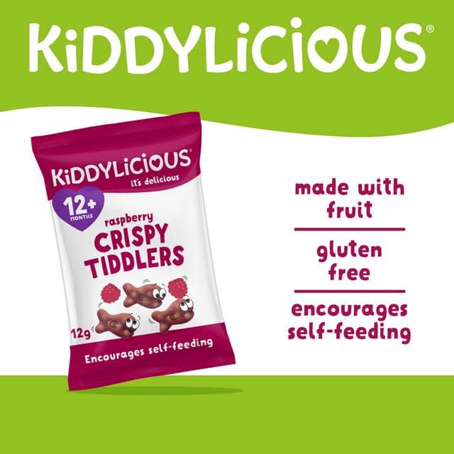 Kiddylicious Raspberry Crispy Tiddlers Baby Snacks 4x12g - gallery image 2