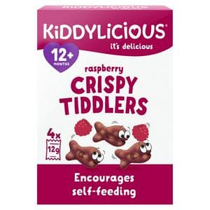 Kiddylicious Raspberry Crispy Tiddlers Baby Snacks 4x12g