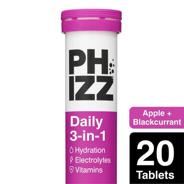 Phizz Daily 3-in-1 Hydration, Electrolytes & Vitamins Effervescent Tablets Apple + Blackcurrant x20 Tablets - gallery image 1
