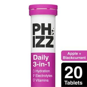 Phizz Daily 3-in-1 Hydration, Electrolytes & Vitamins Effervescent Tablets Apple + Blackcurrant x20 Tablets